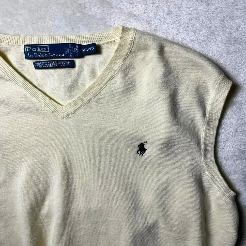 VTG Ralph Lauren Polo Sweater Vest Men's XL Pima Cotton Sleeveless Golf Jumper